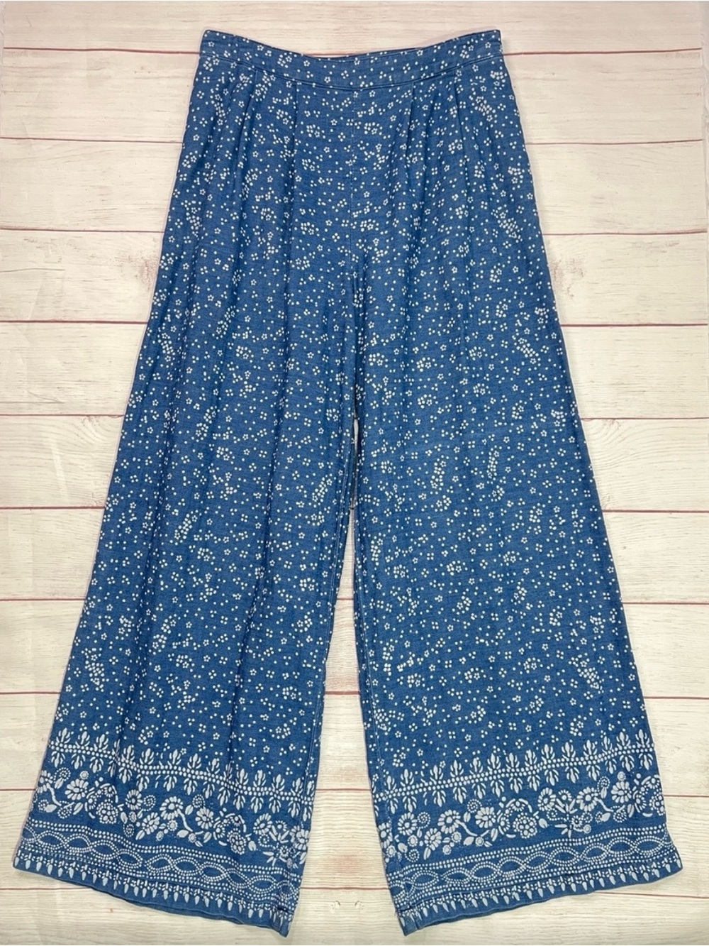 Free People Blue Floral Wide Leg Jeans